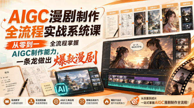 AIGC漫剧制作全流程实战系统课，从零到一全流程掌握AIGC制作能力，一条龙做出爆款漫剧-禾谷轻创网