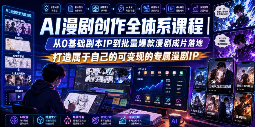 AI漫剧创作全体系课程｜从0基础剧本IP到批量爆款漫剧成片落地，打造属于自己的可变现的专属漫剧IP-禾谷轻创网