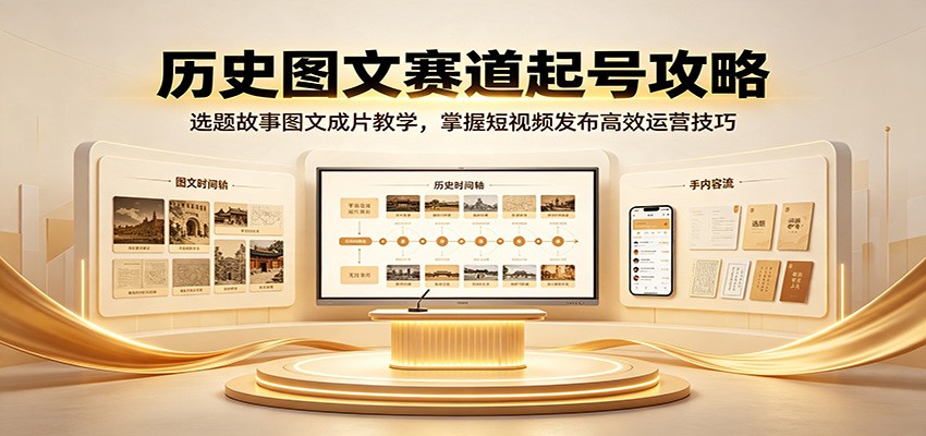 历史图文赛道起号攻略：选题故事图文成片教学，掌握短视频发布高效运营技巧-禾谷轻创网