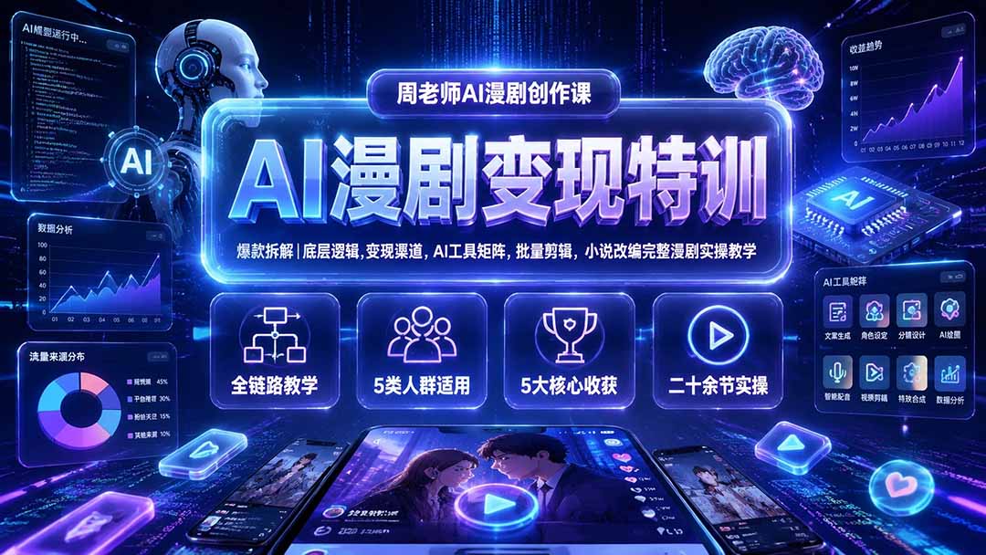 AI漫剧变现特训★爆款拆解｜底层逻辑，变现渠道，AI工具矩阵，批量剪辑，小说改编完整漫剧实操教学-禾谷轻创网
