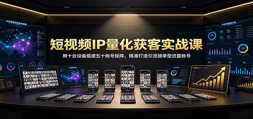 短视频IP量化获客实战课：用十台设备搭建五十账号矩阵，精准打造引流接单型流量账号-禾谷轻创网
