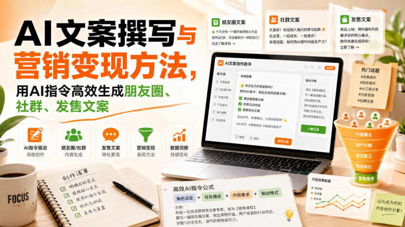 AI文案撰写与营销变现方法,用AI指令高效生成朋友圈、社群、发售文案-禾谷轻创网