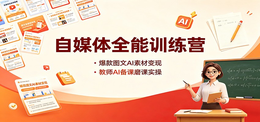 自媒体全能训练营:爆款图文AI素材变现,教师AI备课磨课实操-禾谷轻创网