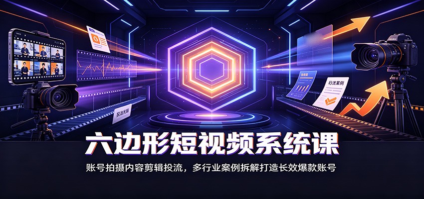 六边形短视频系统课：账号拍摄内容剪辑投流，多行业案例拆解打造长效爆款账号-禾谷轻创网