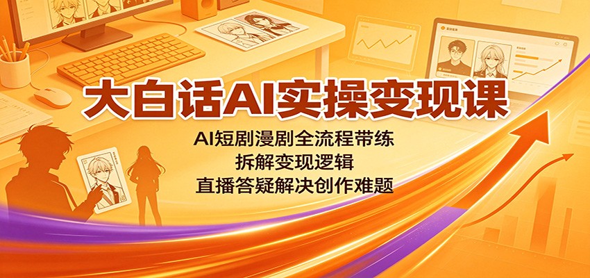 大白话AI实操变现课：AI短剧漫剧全流程带练，拆解变现逻辑，直播答疑解决创作难题-禾谷轻创网