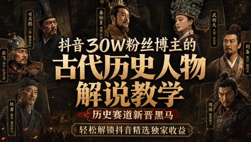 抖音30W粉丝博主的古代历史人物解说教学，历史赛道新晋黑马，轻松解锁抖音精选独家收益-禾谷轻创网