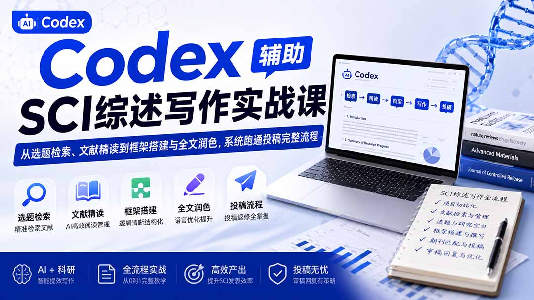 Codex辅助SCI综述写作实战课——从选题检索、文献精读到框架搭建与全文润色，系统跑通投稿完整流程-禾谷轻创网