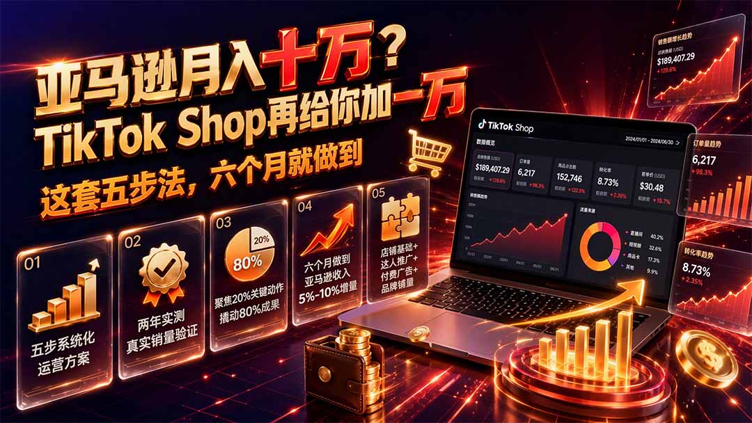 亚马逊月入十万？TikTok Shop再给你加一万——这套五步法，六个月就做到【原创双语字幕】-禾谷轻创网