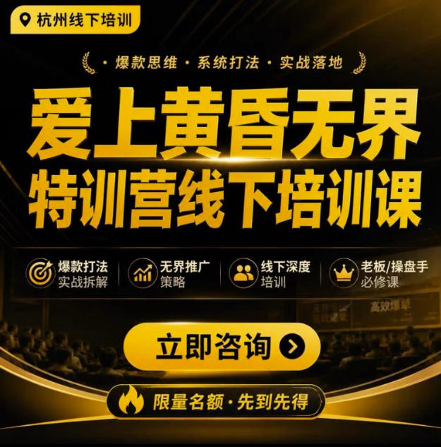 爱上黄昏无界特训营AI推广实战7月27-30杭州线下课，AI落地淘宝最完整的课程，学天猫淘宝的老板必看-禾谷轻创网