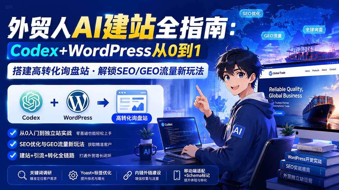 外贸人AI建站全指南:Codex+WordPress从0到1·搭建高转化询盘站·解锁SEO/GEO流量新玩法-更新-禾谷轻创网
