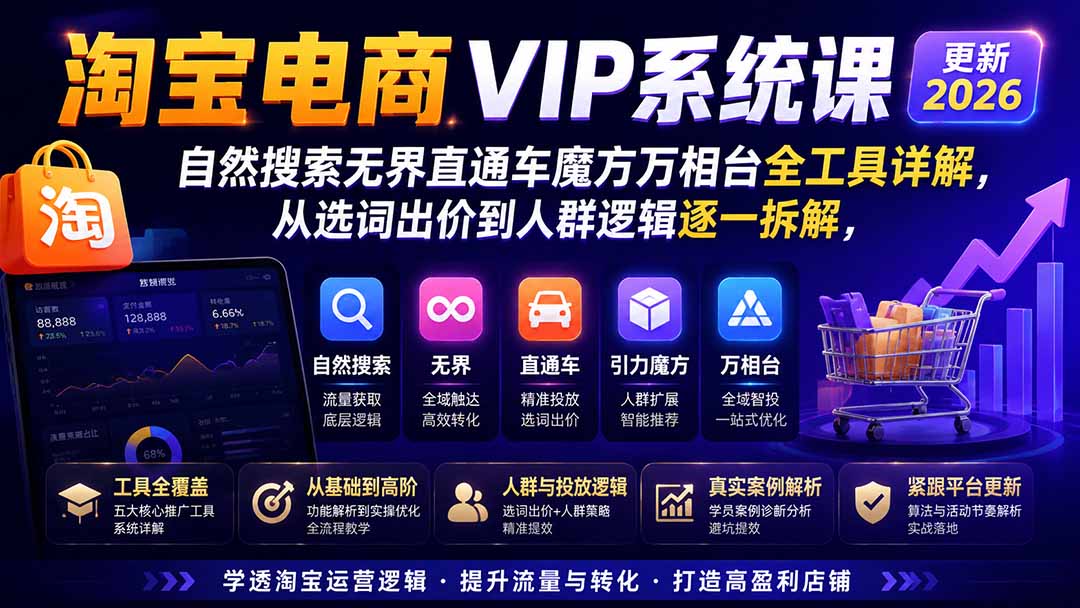 图片[1]-淘宝电商VIP系统课-更新8月；自然搜索无界直通车魔方万相台全工具详解，从选词出价到人群逻辑逐一拆解-禾谷轻创网
