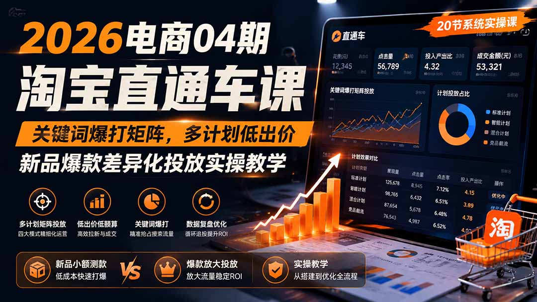 2026电商04期淘宝直通车课｜关键词爆打矩阵，多计划低出价，新品爆款差异化投放实操教学-禾谷轻创网