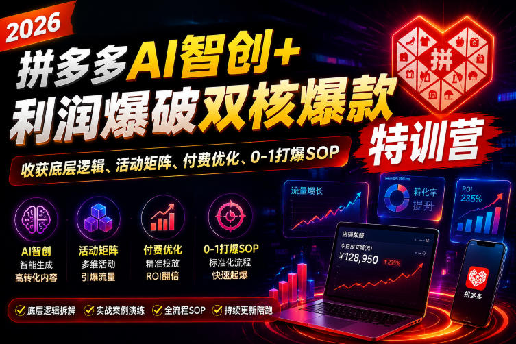 2026拼多多AI智创+利润爆破双核爆款特训营，收获底层逻辑、活动矩阵、付费优化、0-1打爆SOP(更新0810)-禾谷轻创网