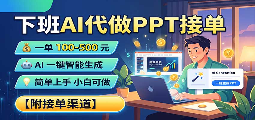下班AI代做PPT接单，一单100-500，AI一键生成，小白也能做，附接单渠道-禾谷轻创网