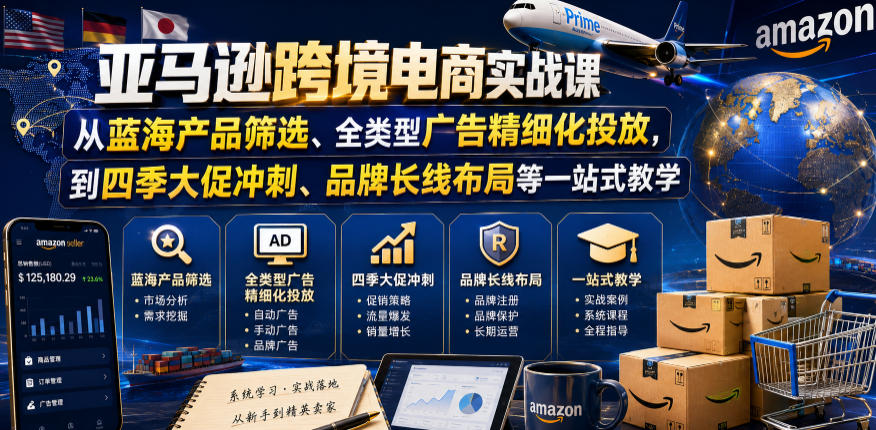 亚马逊跨境电商实战课，从蓝海产品筛选、全类型广告精细化投放，到四季大促冲刺、品牌长线布局等一站式教学(更新0831)-禾谷轻创网