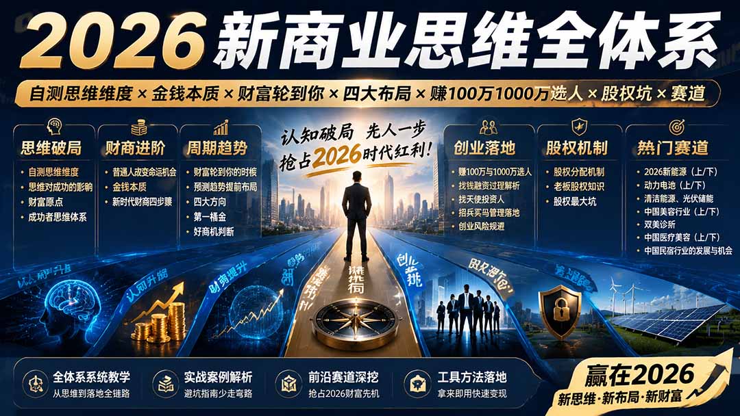 2026新商业思维全体系:自测思维维度×金钱本质×财富轮到你×四大布局×赚100万1000万选人×股权坑×赛道-禾谷轻创网