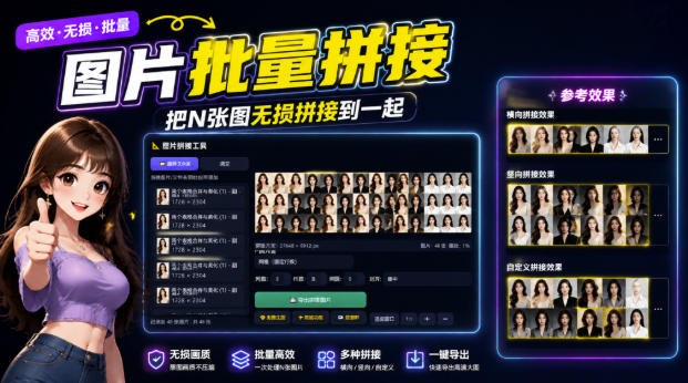 图片批量拼接，把N张图无损拼接到一起，支持横向、竖向、自定义等功能-禾谷轻创网