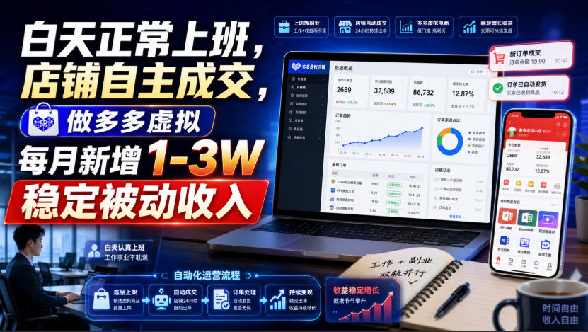 白天正常上班，店铺自主成交，做多多虚拟每月新增1-3W稳定被动收入【揭秘】-禾谷轻创网