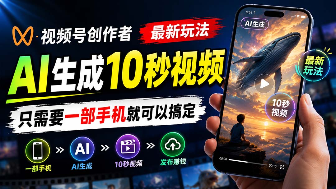 视频号创作者最新玩法，AI生成10秒视频，只需要一部手机就可以搞定-禾谷轻创网