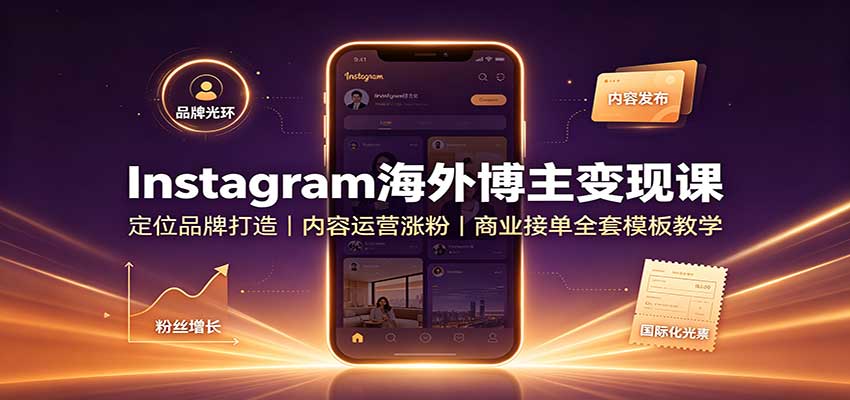 Instagram海外博主变现课：定位品牌打造，内容运营涨粉，商业接单全套模板教学-禾谷轻创网