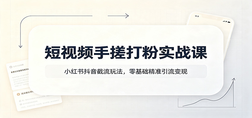 短视频手搓打粉实战课：小红书抖音截流玩法，零基础精准引流变现-禾谷轻创网