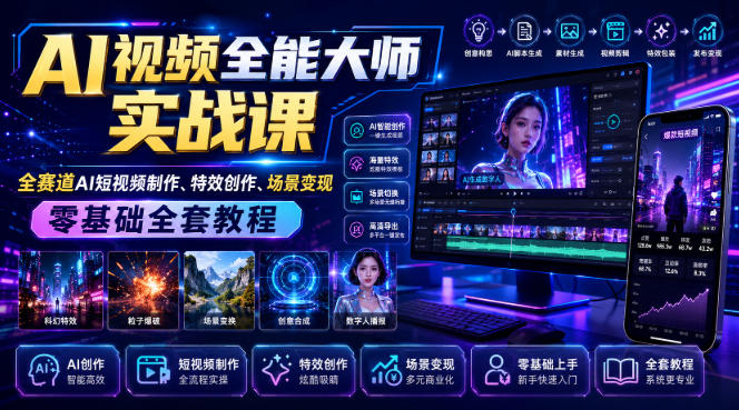 AI视频全能大师实战课｜全赛道AI短视频制作、特效创作、场景变现零基础全套教程-禾谷轻创网