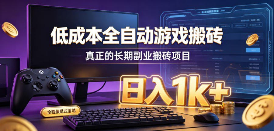 低成本全自动游戏搬砖，真正的长期副业搬砖项目，日入1k+，全程傻瓜式落地【揭秘】-禾谷轻创网