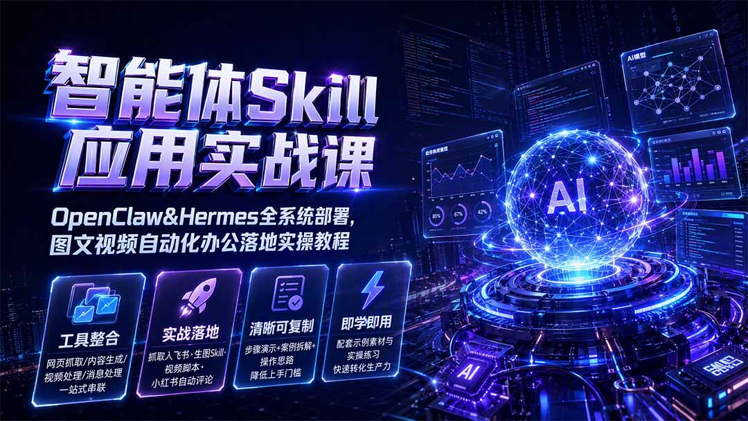 智能体Skill应用实战课：OpenClaw&Hermes全系统部署，图文视频自动化办公落地实操教程-禾谷轻创网