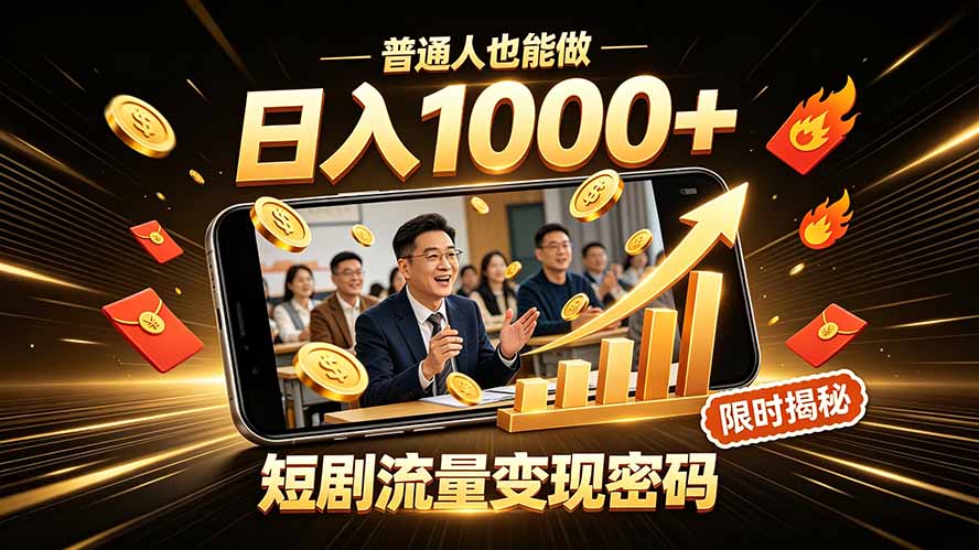 一部手机做短剧分发，不用真人出镜、不用拍摄剧本，快手流量变现日赚千元-禾谷轻创网