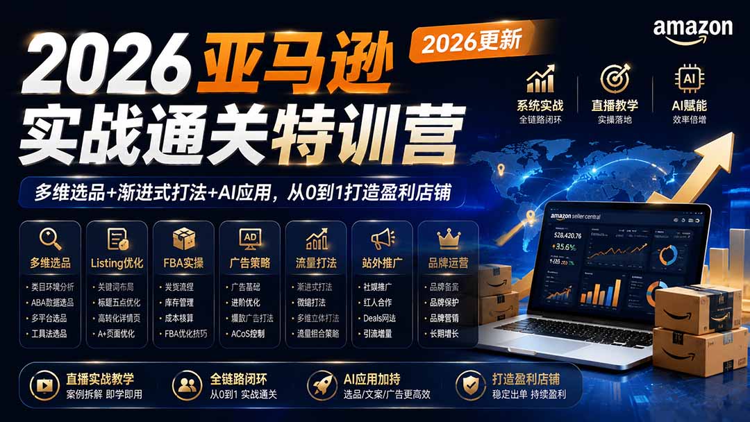2026亚马逊实战通关特训营-2026更新，多维选品+渐进式打法+AI应用，从0到1打造盈利店铺-禾谷轻创网