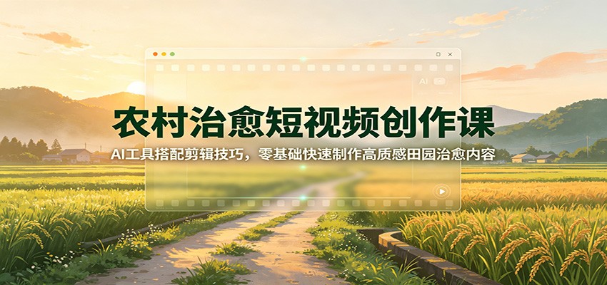 农村治愈短视频创作课：AI工具搭配剪辑技巧，零基础快速制作高质感田园治愈内容-禾谷轻创网