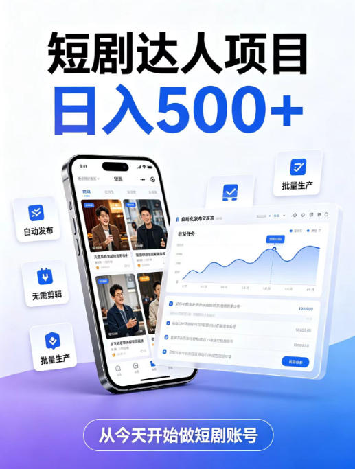 短剧达人项目，日入500+，普通人的创业计划，低门槛开启线上副业新机遇【揭秘】-禾谷轻创网