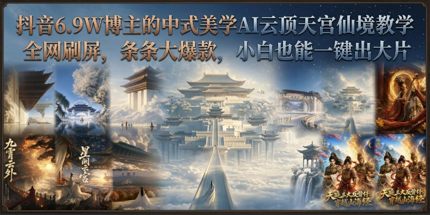 抖音6.9W博主的中式美学AI云顶天宫仙境教学，全网刷屏，条条大爆款，小白也能一键出大片-禾谷轻创网