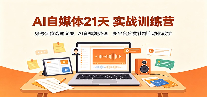 AI自媒体21天实战训练营：账号定位选题文案，AI音视频处理，多平台分发社群自动化教学-禾谷轻创网