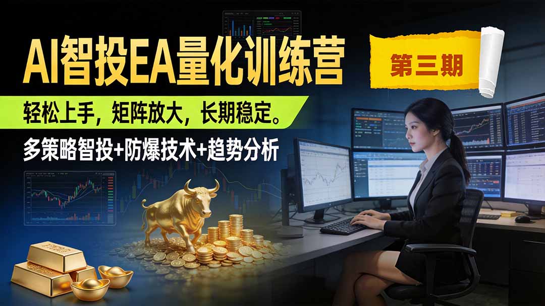 AI智投EA量化训练营第三期，多策略智投+防爆技术+趋势分析 ，小白轻松上手，矩阵放大，长期稳定，日入500U。-禾谷轻创网