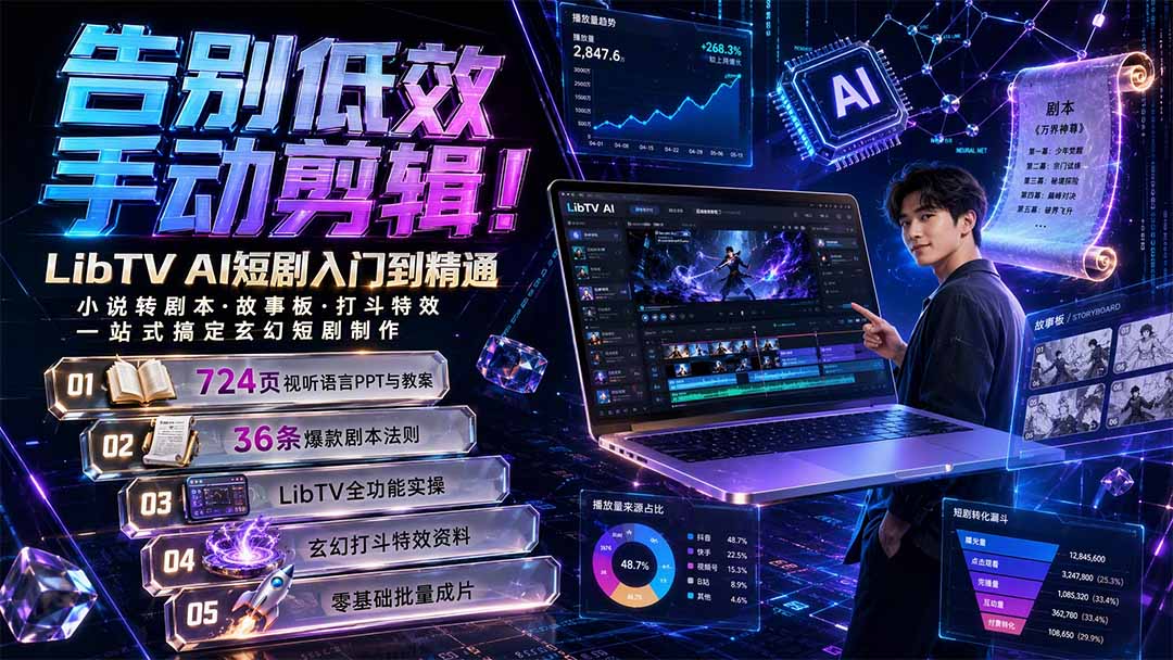 告别低效手动剪辑！LibTV AI短剧入门到精通，小说转剧本方法，故事板打斗特效一站式搞定玄幻短剧制作-禾谷轻创网