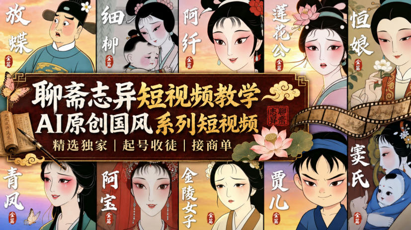 聊斋志异短视频教学，AI原创国风系列短视频，精选独家丨起号收徒丨接商单-禾谷轻创网