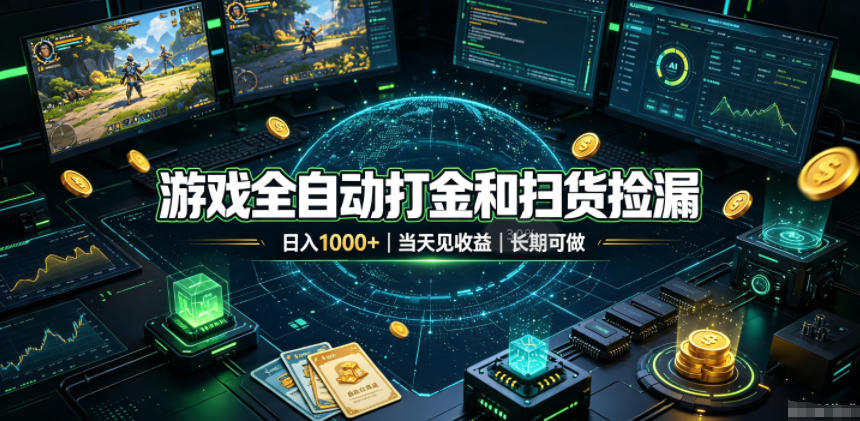 游戏全自动打金和扫货捡漏，日入1k+，当天见收益，长期可做！【揭秘】-禾谷轻创网