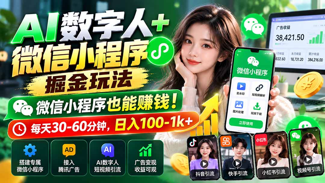 AI数字人+微信小程序掘金玩法：微信小程序也能赚钱！每天30-60分钟，日入100-1k+-禾谷轻创网