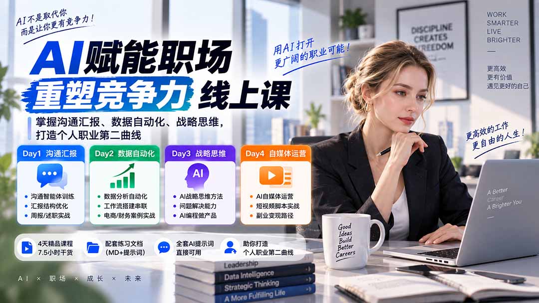 AI职场提效与第二曲线实战课-无水印：学习沟通汇报、数据工作流和战略思维，掌握AI编程做产品及自媒体运营方法-禾谷轻创网