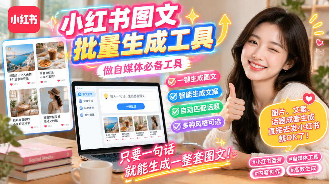 小红书图文批量生成工具，话题、文案、配图一键生成，直接发布，做自媒体必备工具-禾谷轻创网