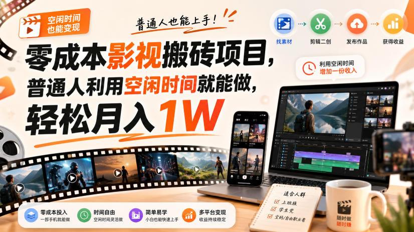 零门槛影视搬砖项目，月入万元，玩法稳定普通人可落地的长期副业！-禾谷轻创网