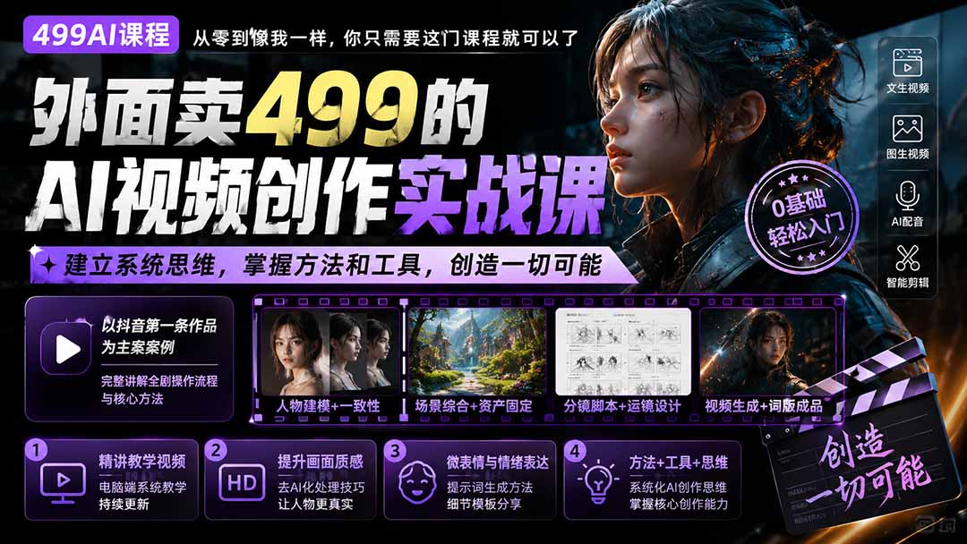外面卖499的AI视频创作实战课：建立系统思维，掌握方法和工具，创造一切可能。-禾谷轻创网