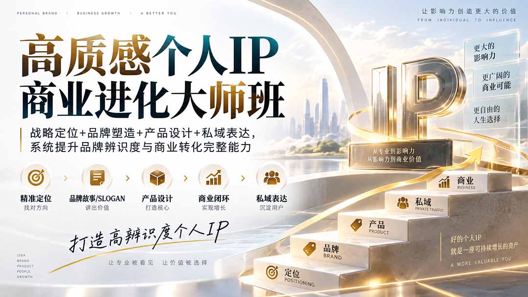 高质感个人IP商业进化大师班：战略定位+品牌塑造+产品设计+私域表达，系统提升品牌辨识度与商业转化完整能力-禾谷轻创网