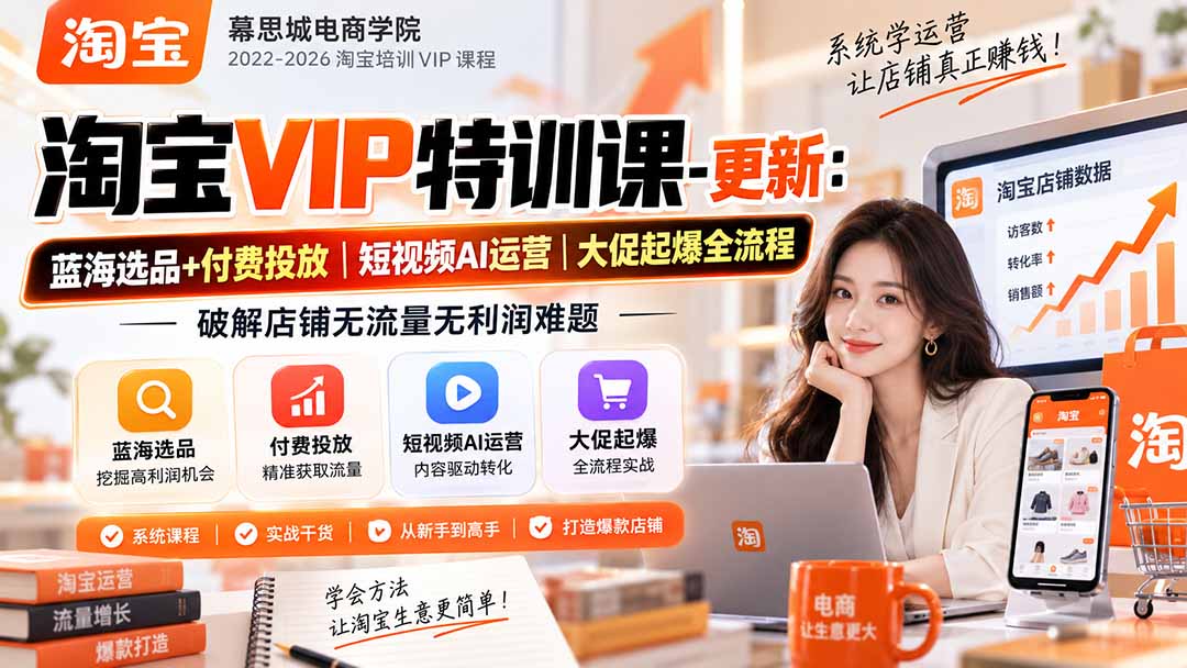 淘宝VIP特训课-更新0917：蓝海选品+付费投放｜短视频AI运营｜大促起爆全流程，破解店铺无流量无利润难题-禾谷轻创网