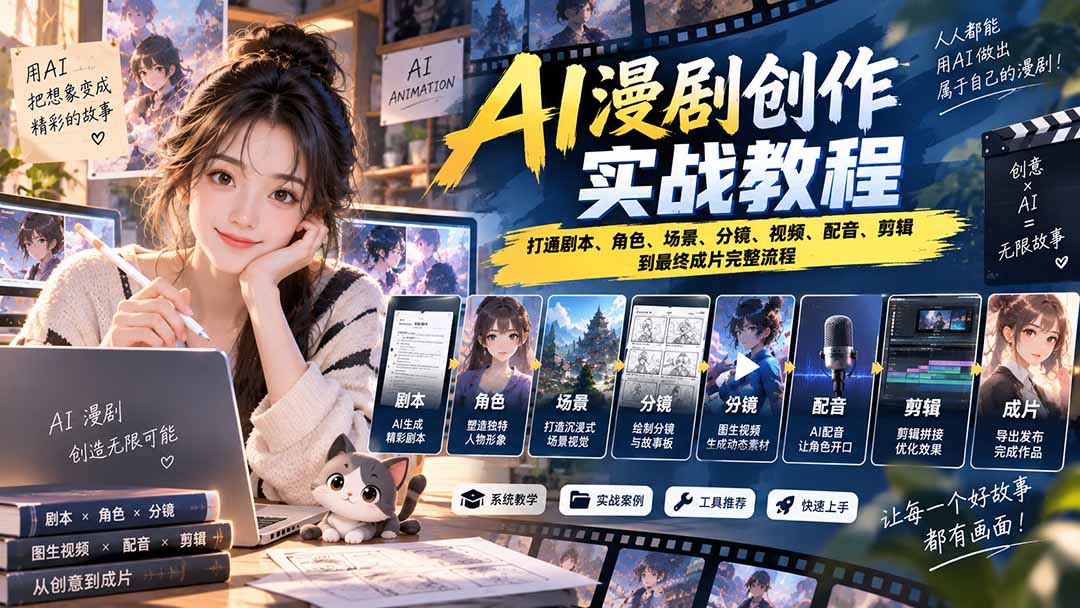 2026 AI漫剧创作实战教程：打通剧本、角色、场景、分镜、视频、配音、剪辑到最终成片完整流程-禾谷轻创网