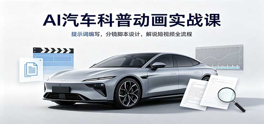 AI汽车科普动画实战课：提示词编写，分镜脚本设计，解说短视频全流程-禾谷轻创网