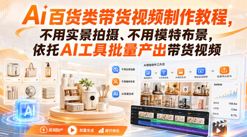 Ai百货类带货视频制作教程，不用实景拍摄、不用模特布景，依托AI工具批量产出带货视频-禾谷轻创网