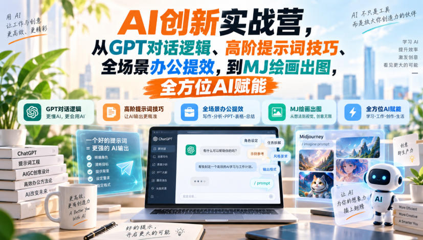 AI创新实战营，从GPT对话逻辑、高阶提示词技巧、全场景办公提效，到MJ绘画出图，全方位AI赋能-禾谷轻创网