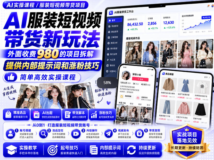 外面收费980AI快手带货系统课程，内部课程首次外放，操作简单高效，一分钟一条爆款视频-禾谷轻创网